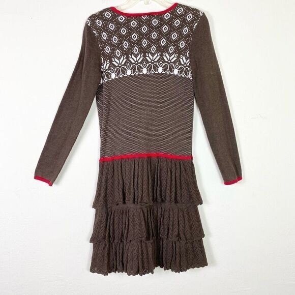 Hanna Andersson Big Girl Brown Layer Fairisle Long Sleeve Holiday Dress Size 14 - Picture 2 of 6
